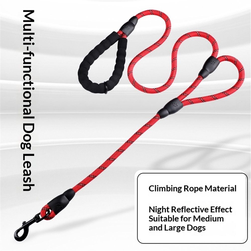 Dog Leash Heavy Duty 6ft, Double Handle Dog Leash with Padded Handle for Traffic Control, Reflective Rope Leashes for Large and Medium Dogs Night Control Safety Training (Red)