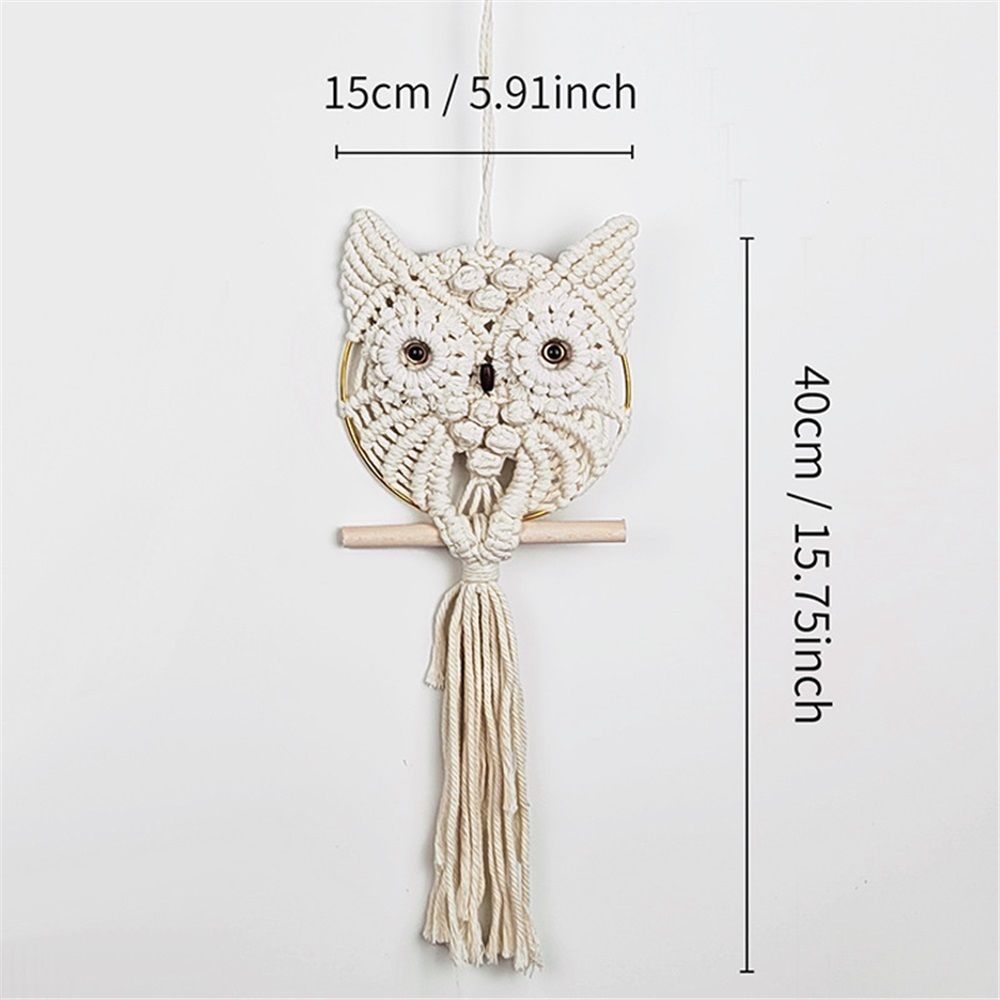 Owl Wall Hanging Tapestry - Hand Woven Boho Wall Art for Living Room, Bedroom, Home Decor (White Owl)