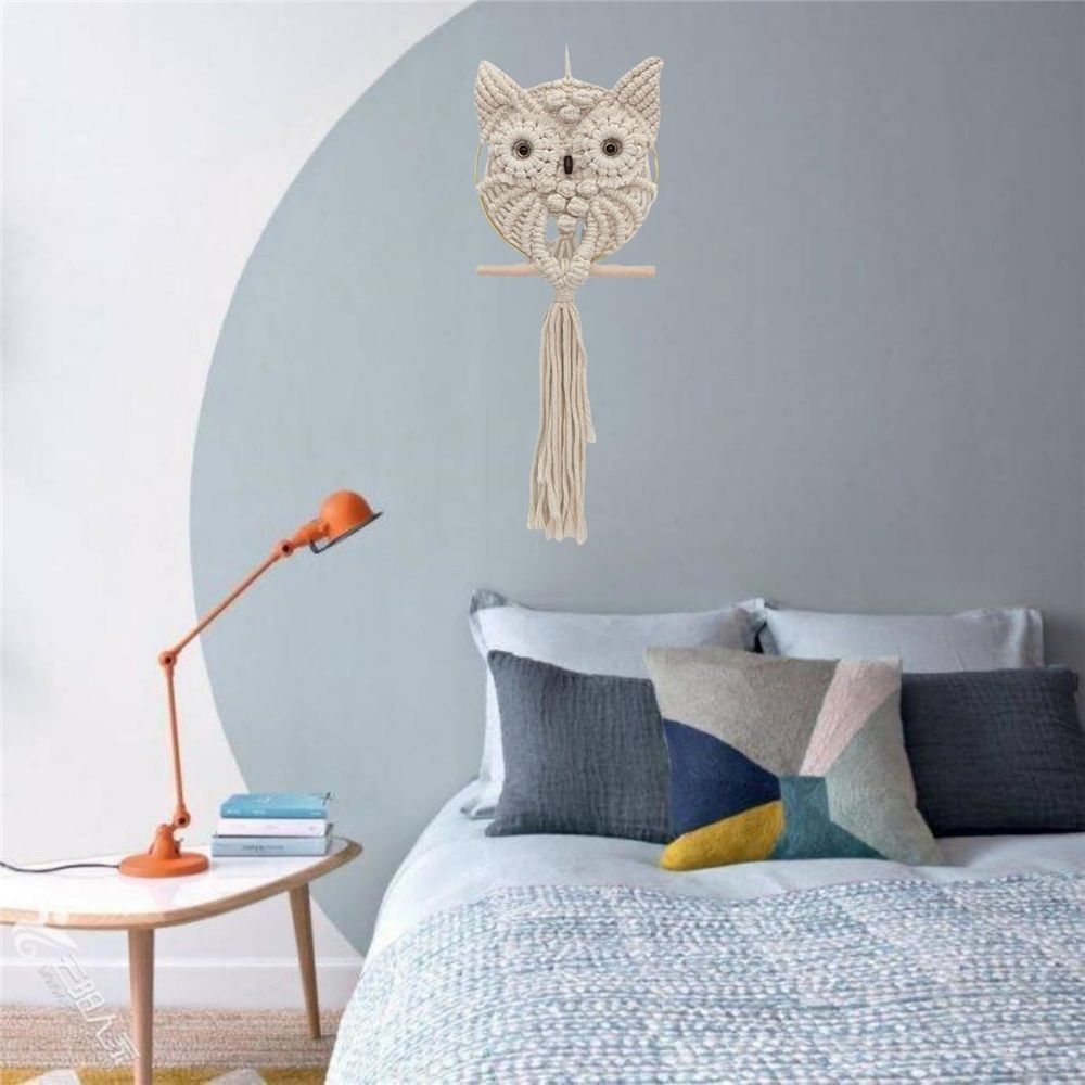 Owl Wall Hanging Tapestry - Hand Woven Boho Wall Art for Living Room, Bedroom, Home Decor (White Owl)