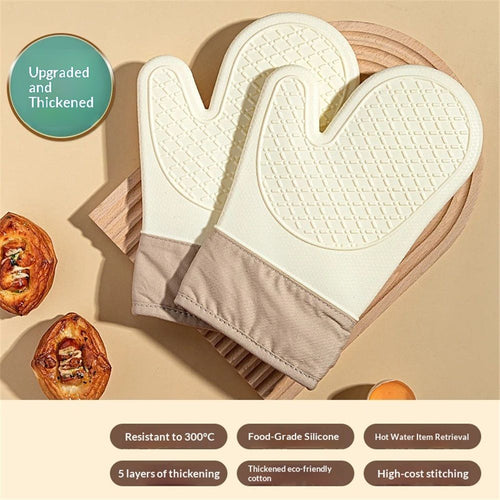1 pair of Silicone Oven Mitts，Heat Resistant up to 572°F, Oven Gloves with Soft Lining, Non-Slip Kitchen Essentials, Kitchen Gadgets, Apartment Essentials, Great Gift for Cooking (beige-1pair)
