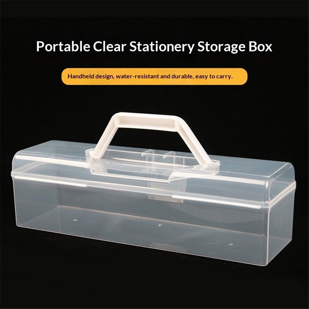 Plastic Storage Container with Lid, Clear Craft Tool Art Supply Sewing Organizer Box with Handle, Storage Bin for Paint Brush, Cards, Pencils, Crayon, Toys, Ribbons （30*9*8.7cm)