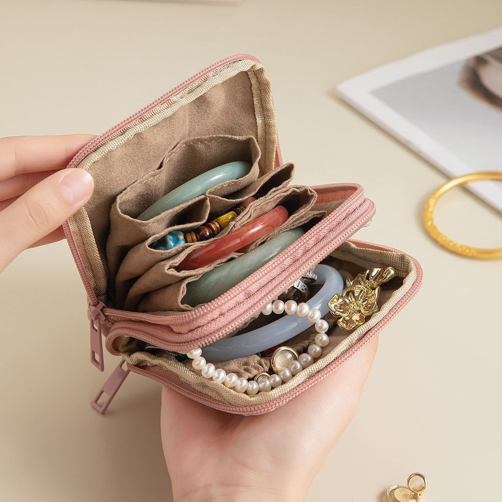 Small Travel Jewelry Case, Jewelry Pouch Bag with Zipper, Valentines Gifts for Women, Jewelry Organizer for Bracelet Bangle Rings Earring (Pink,only bag)