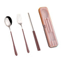 Portable Utensils, Travel Reusable Silverware Flatware Set for Lunch, Stainless Steel 3-Piece Camping Cutlery Include Fork Spoon Chopsticks with Case (Brown)
