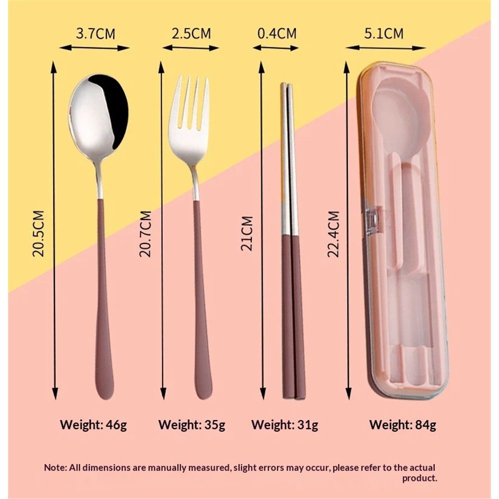 Portable Utensils, Travel Reusable Silverware Flatware Set for Lunch, Stainless Steel 3-Piece Camping Cutlery Include Fork Spoon Chopsticks with Case (Brown)