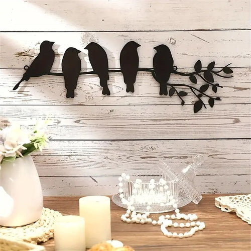 2 pack ferraycle iron Bird Wall Art - Birds on Branch with Leaves - iron Sculpture Wall Hanging Sign for Balcony, Garden, Home Decor(Black)