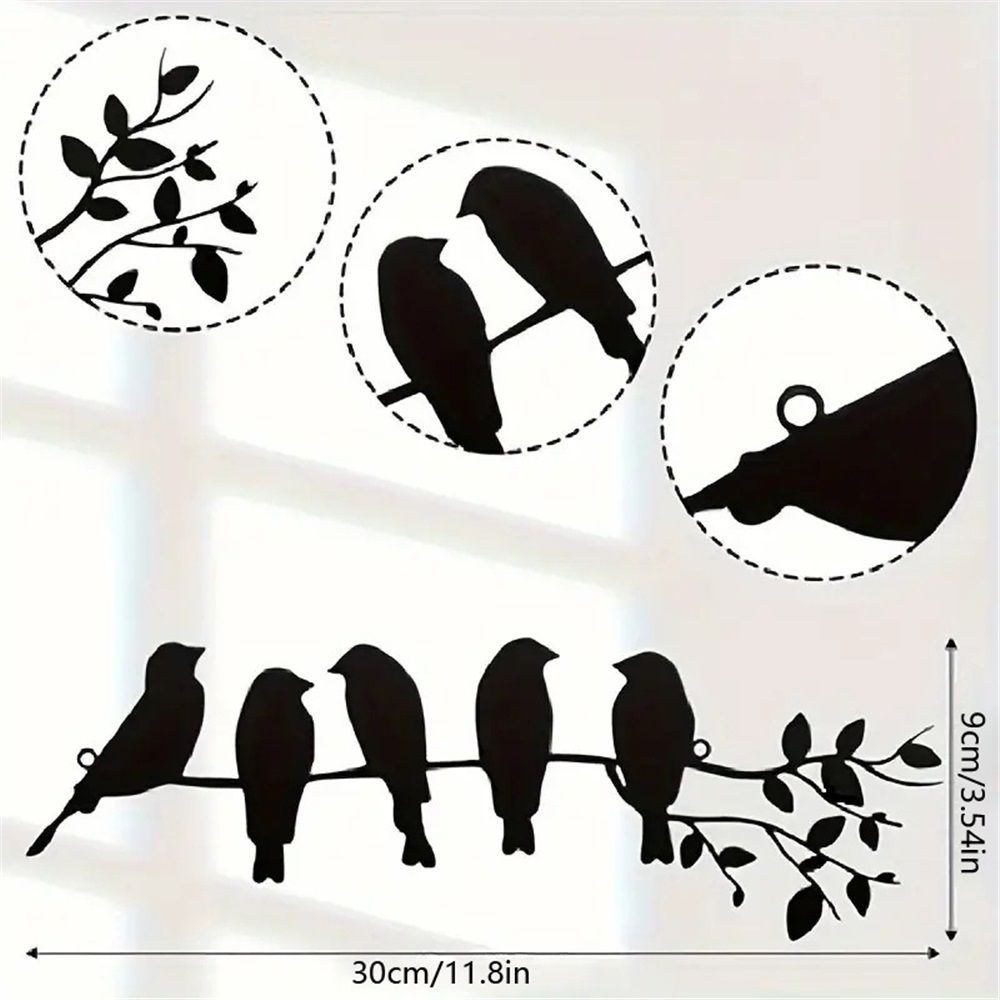 2 pack ferraycle iron Bird Wall Art - Birds on Branch with Leaves - iron Sculpture Wall Hanging Sign for Balcony, Garden, Home Decor(Black)