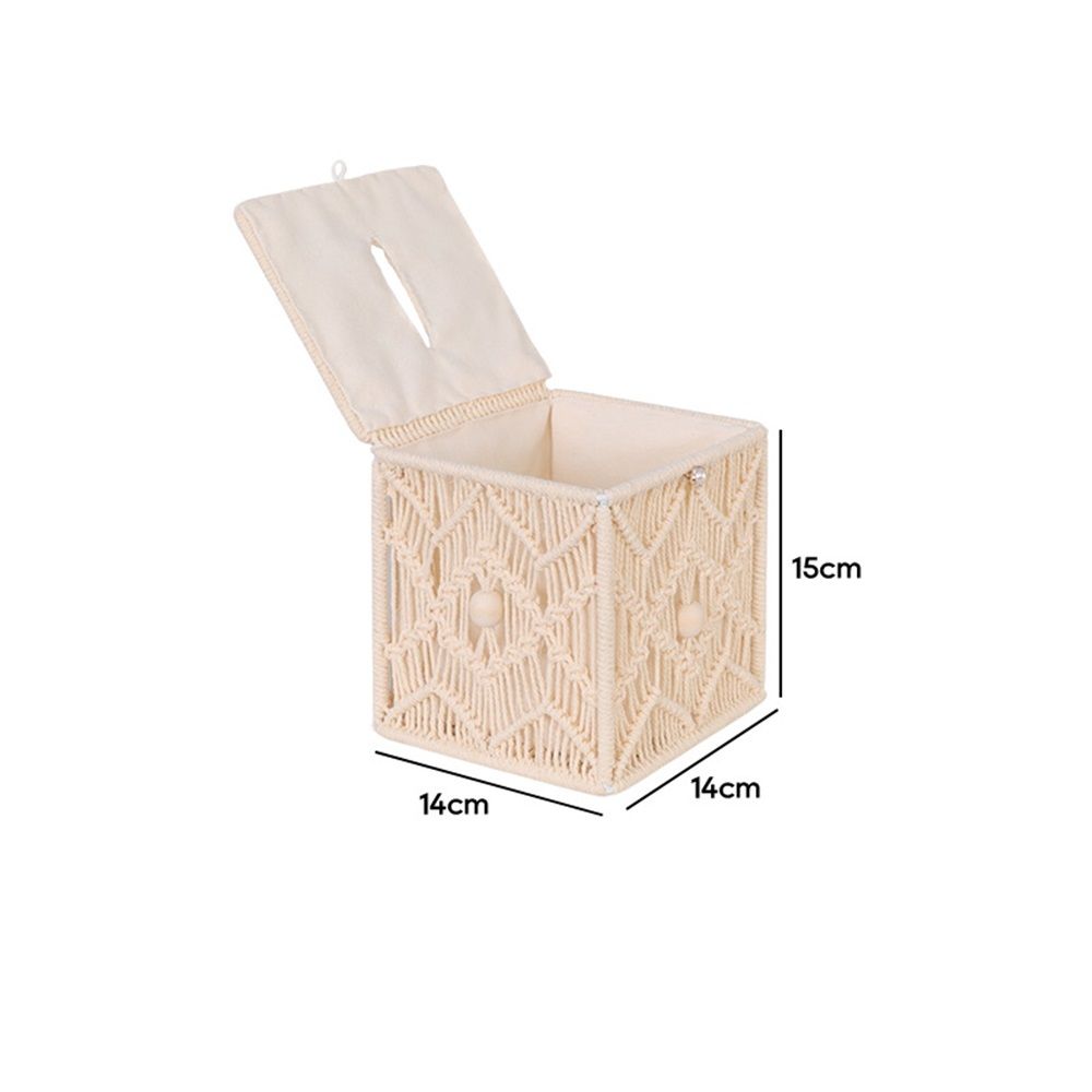 Tissue Box Cover Square Open-Bottom Tissue Box Holder Boho Decor Tissue Organizer Bohemian Handmade Woven Tissue Cube Box for Bathroom Bedroom Dresser Living Room Office Dorm, beige