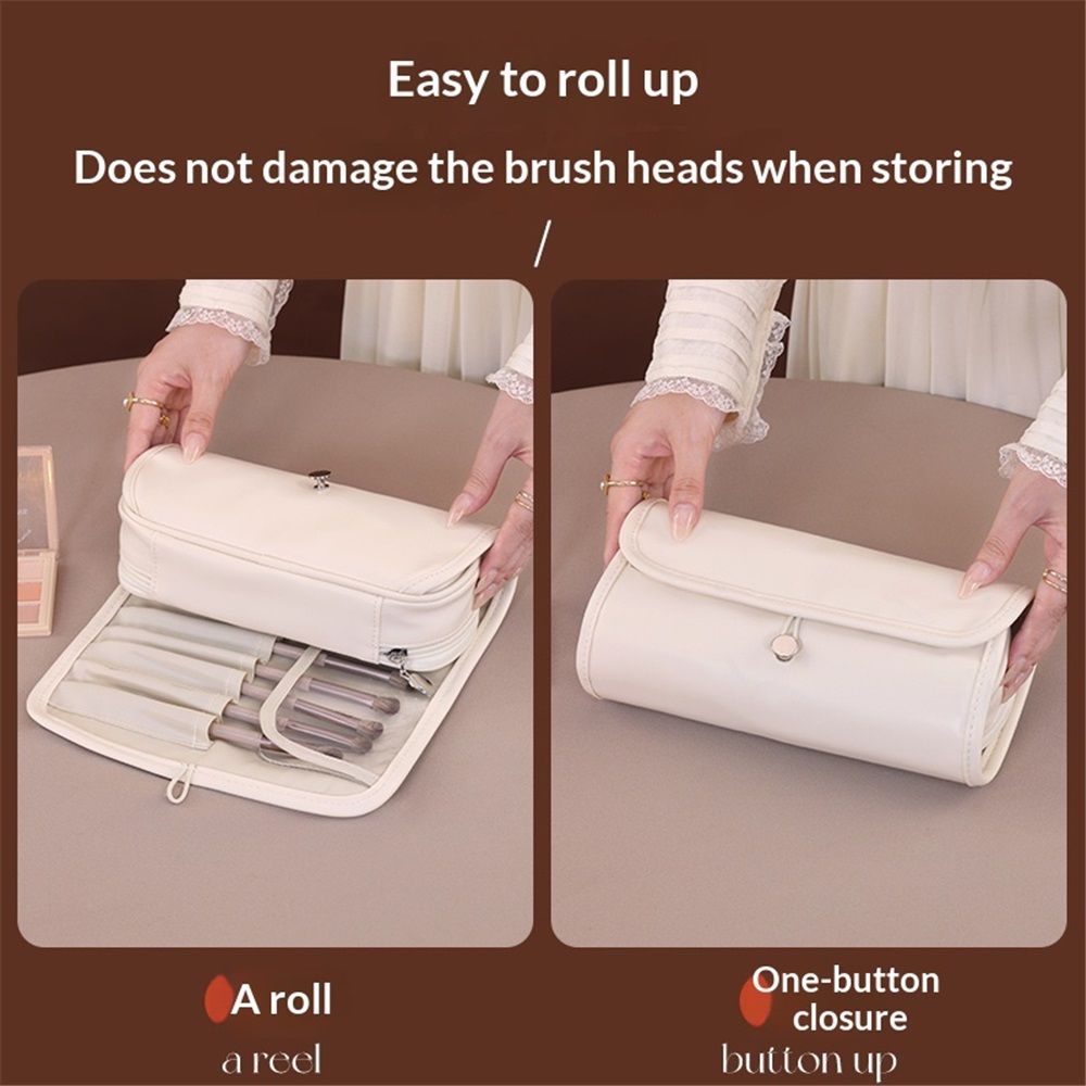 Ready Makeup Brush Organizer Bag - Multi Cosmetic Case, Makeup Brush Holder, Makeup Brush Case（milky apricot white,only bag）