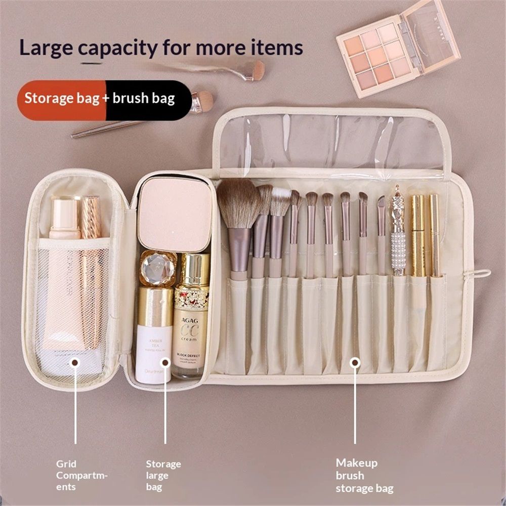 Ready Makeup Brush Organizer Bag - Multi Cosmetic Case, Makeup Brush Holder, Makeup Brush Case（milky apricot white,only bag）