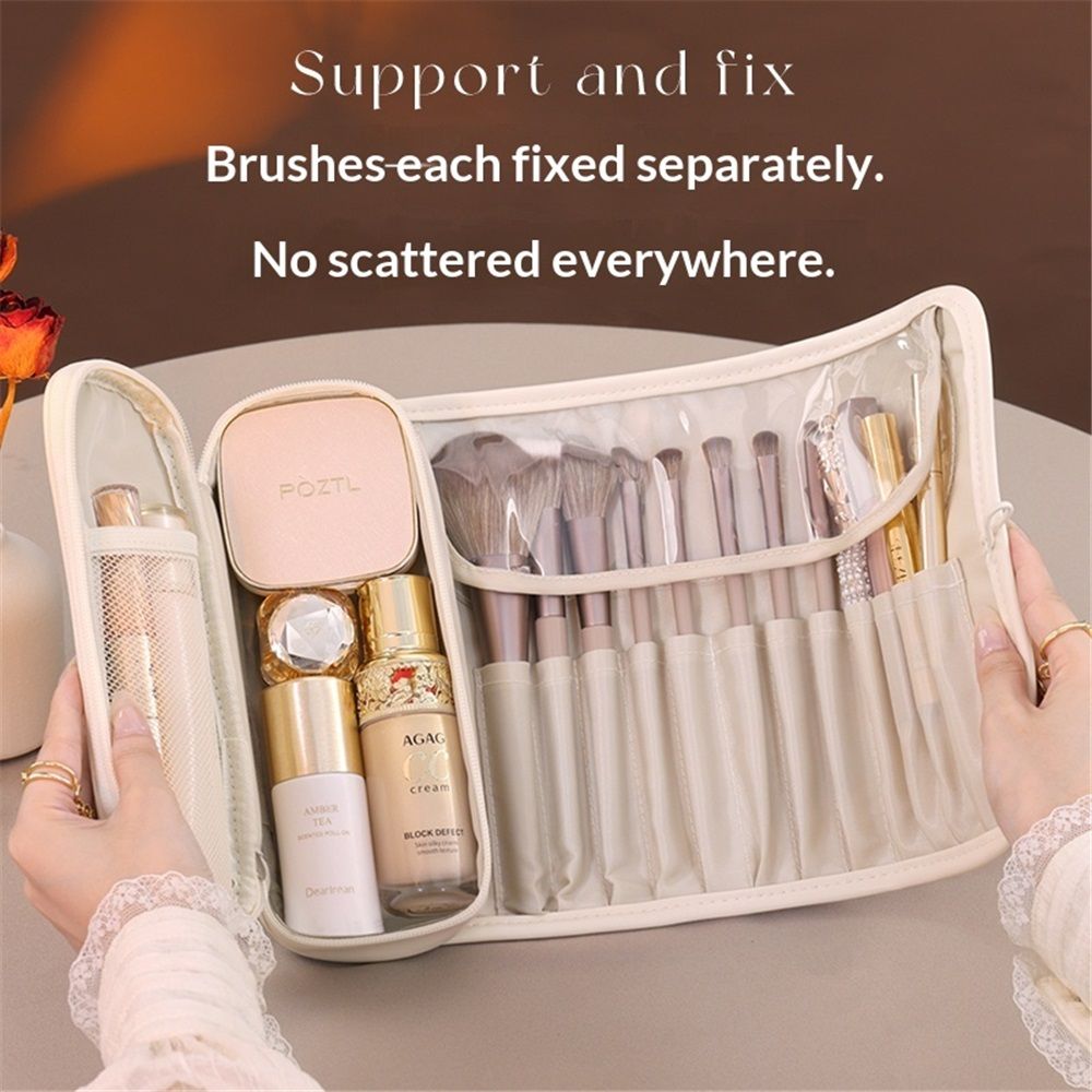 Ready Makeup Brush Organizer Bag - Multi Cosmetic Case, Makeup Brush Holder, Makeup Brush Case（milky apricot white,only bag）