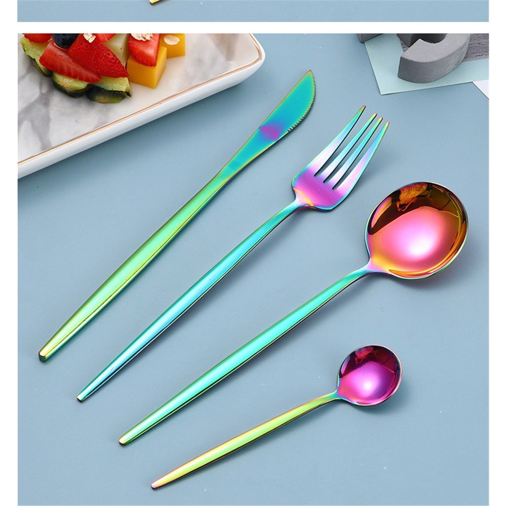 24-Piece Flatware Set, Stainless Steel Knife Fork Spoon Teaspoon Silverware Set, Service for 6, MIrror Rainbow