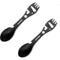 4 pack Multifunctional Outdoor Fork Spoon Detachable Tableware,10-in-1 Utility Tactical Spork, Stainless Steel Spoon & Bottle Opener, Fork & Knife, Combo Camping Utensil for Hiking(Black)