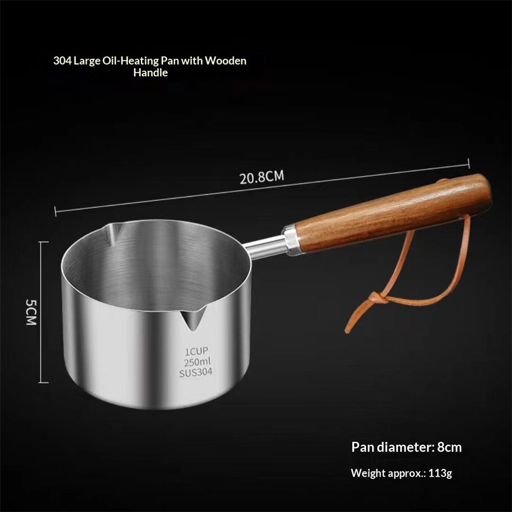 2 pack Mini Sauce Pan Cooking Pot with Wooden Handle, Stainless Steel Small Milk Pan and Butter Warmer, with pour spout,250ml