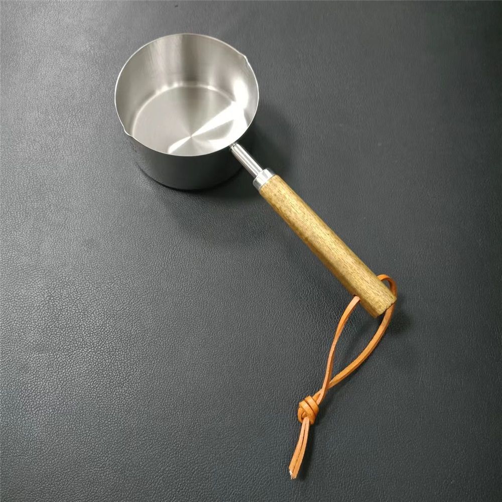 2 pack Mini Sauce Pan Cooking Pot with Wooden Handle, Stainless Steel Small Milk Pan and Butter Warmer, with pour spout,250ml