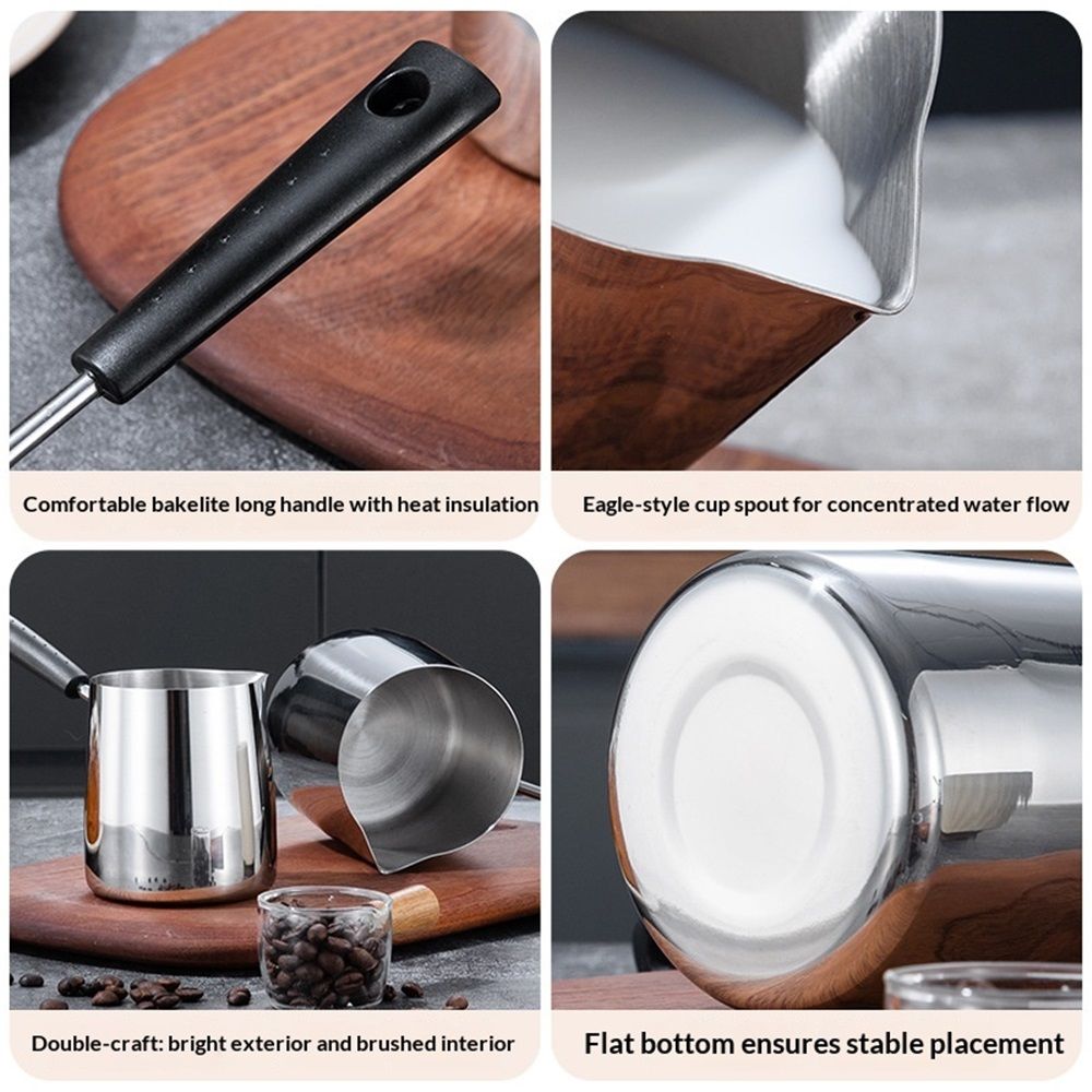 Stainless Steel Milk Frothing Jug - 350ml Long-Handle Pitcher