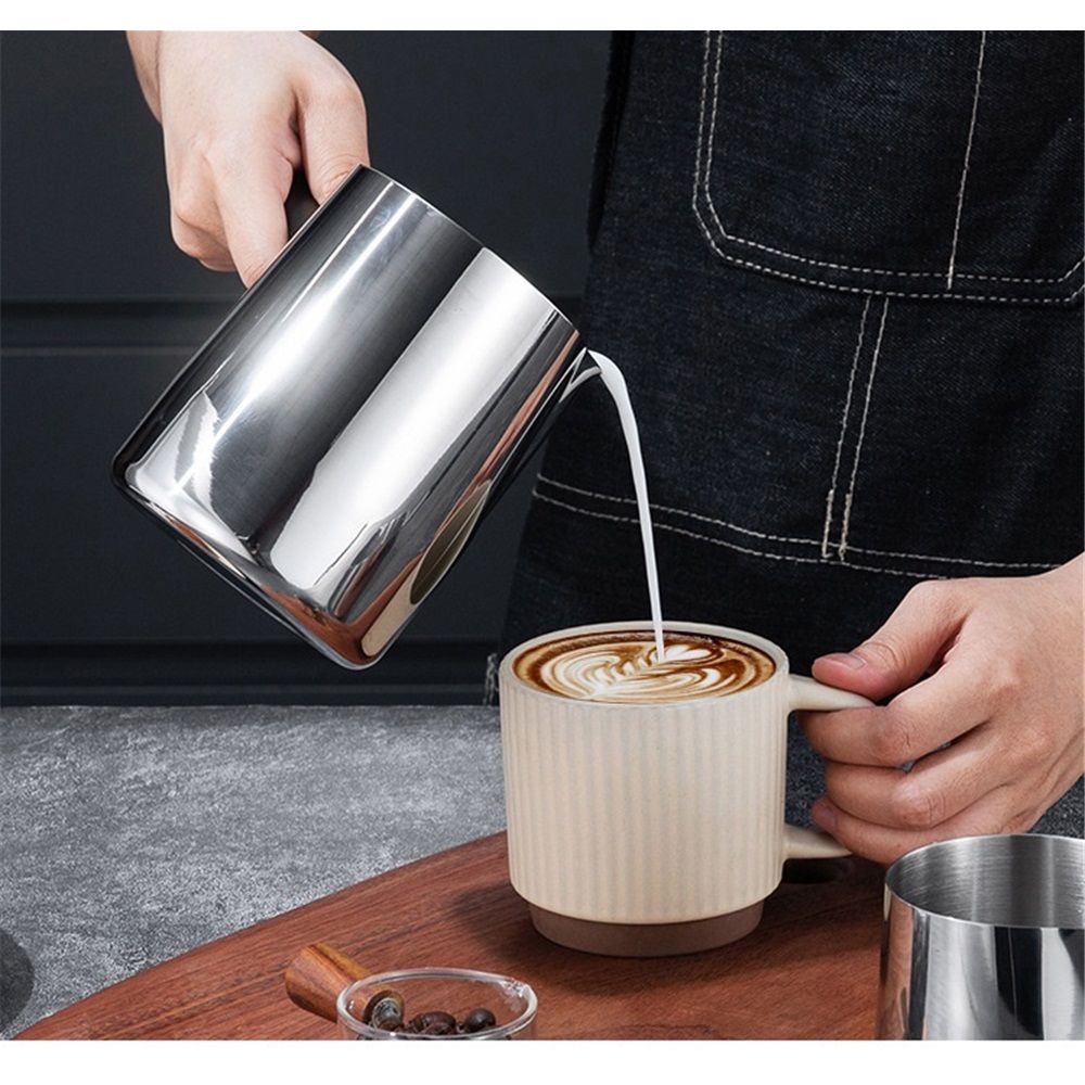 Stainless Steel Milk Frothing Jug - 350ml Long-Handle Pitcher