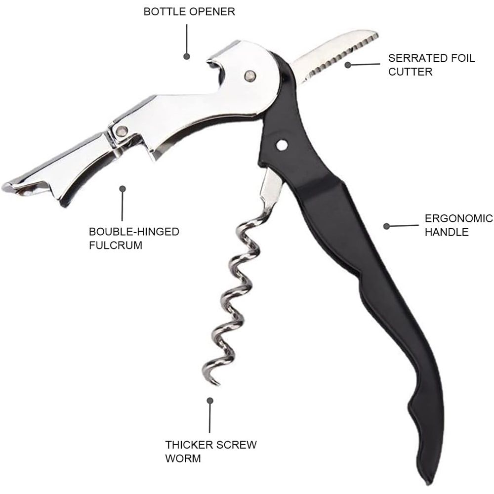 2 pack Double Hinged Waiter's Corkscrew Wine Opener, Stainless Steel Wine Bottle Opener with Built In Foil Cutter, Home Bar Tools, Bar Cart Accessories, Wedding Gifts（black）
