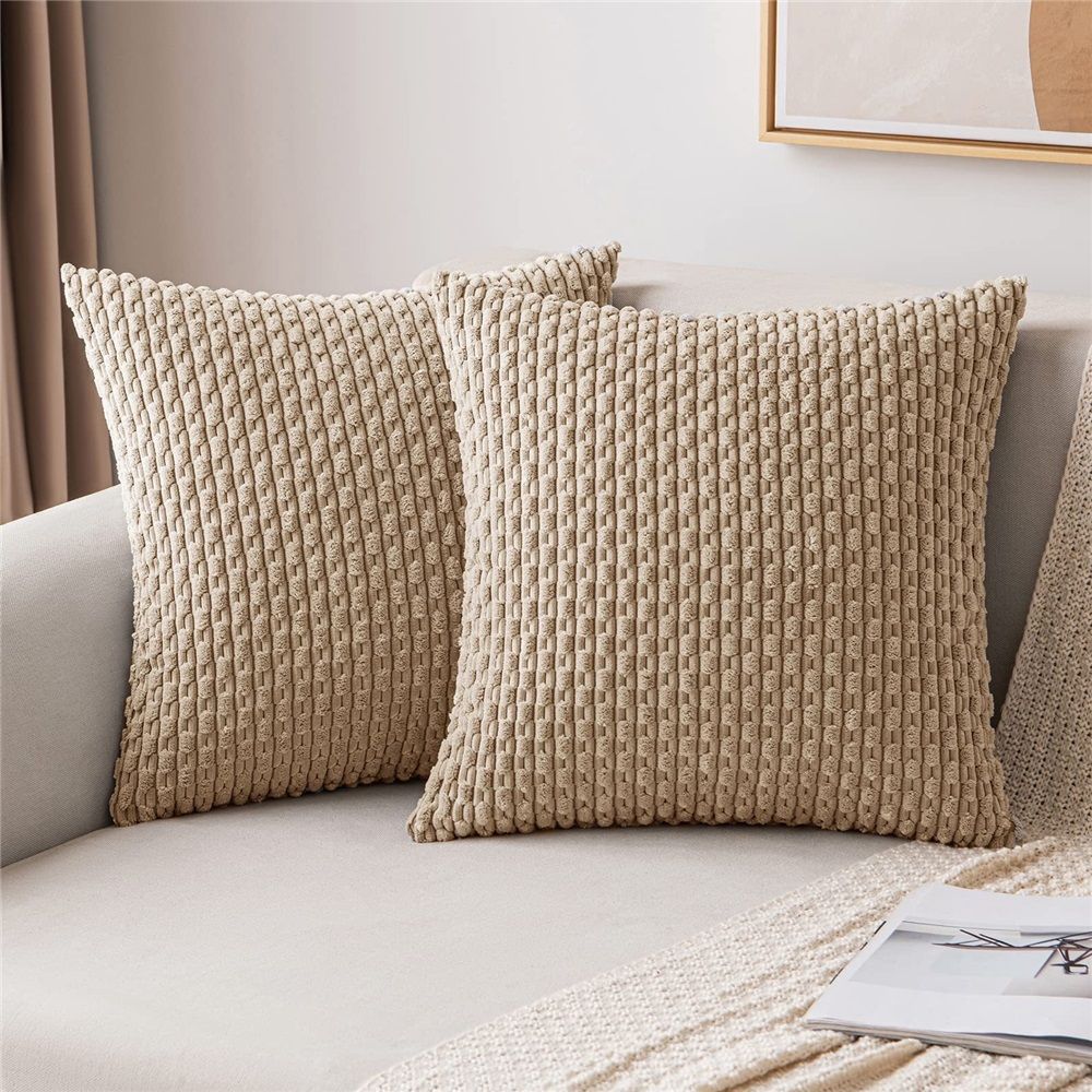 Textile Throw Pillow Covers Soft Corduroy Decorative Set of 2 Boho Striped Pillow Covers Pillowcases Farmhouse Home Decor for Couch Bed Sofa Living Room 18x18 Inch（pillowcase only）