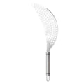 2 pack Pan Pot Strainer with Handle Stainless Steel Hand Held Crescent Drainer for Spaghetti Fry Noodles Fruit Vegetable Pasta Strainer Heavy Duty Food Drainers