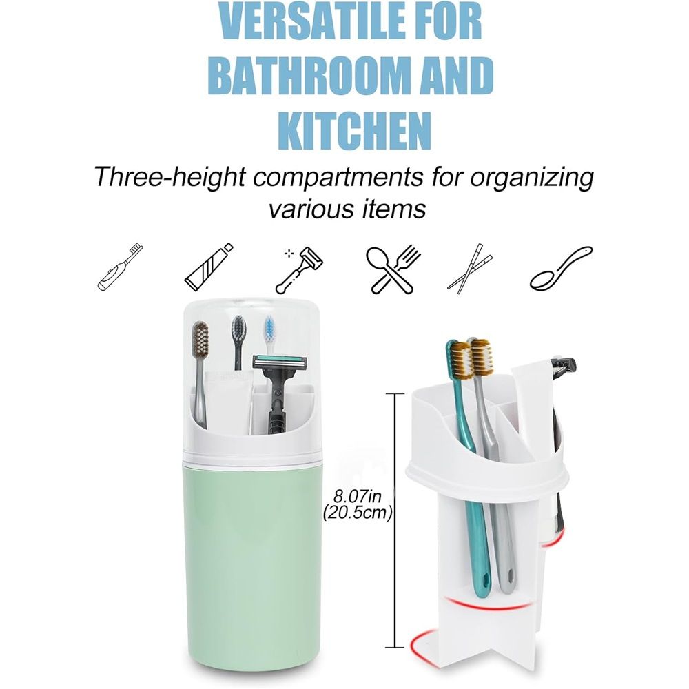 Tall Electric Toothbrush Holder with Cover, Bathroom Caddy Fits Adults Electric Toothbrushes, Toothpaste, Wall Mount or Countertop Organizer with Removable Dividers, 4 Slots (Green,only the box)