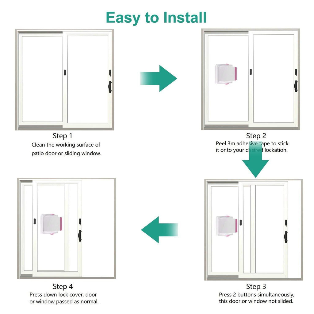 Sliding Door Lock, 4 Pack Child Safety Sliding Glass Door Lock for Sliding Glass Doors, Sliding Windows, Sliding Closet, etc. Easy to Installation Provides More Security for Your Baby and Pets