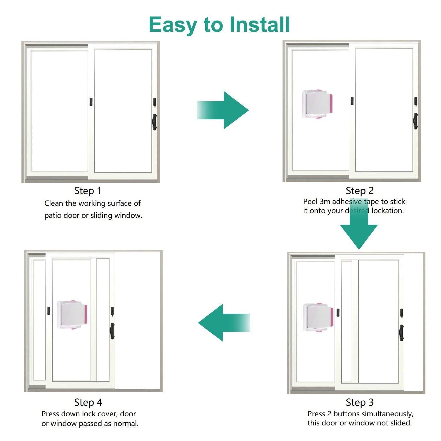 Sliding Door Lock, 4 Pack Child Safety Sliding Glass Door Lock for Sliding Glass Doors, Sliding Windows, Sliding Closet, etc. Easy to Installation Provides More Security for Your Baby and Pets