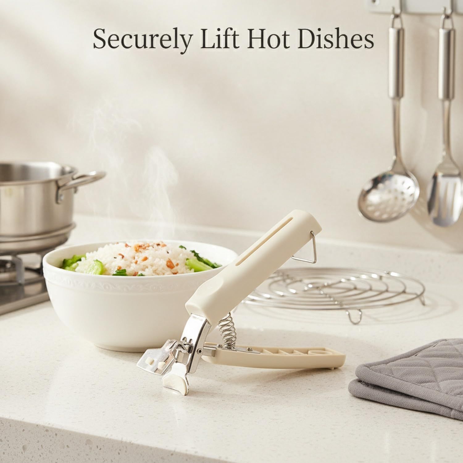 Stainless Steel Dish Lifter Tongs for Hot Plates and Bowls, Kitchen Tool for Microwave Steamer Oven (1 PC)