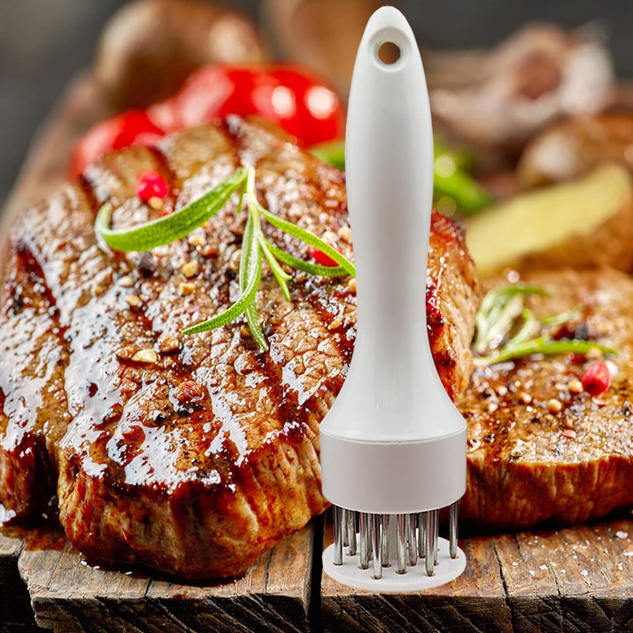 Black – 21 Needles Food-Grade Stainless Steel Meat Tenderizer, Household Manual Steak Tenderising Tool, Meat Piercing Breaker for BBQ Beef, Pork & Chicken