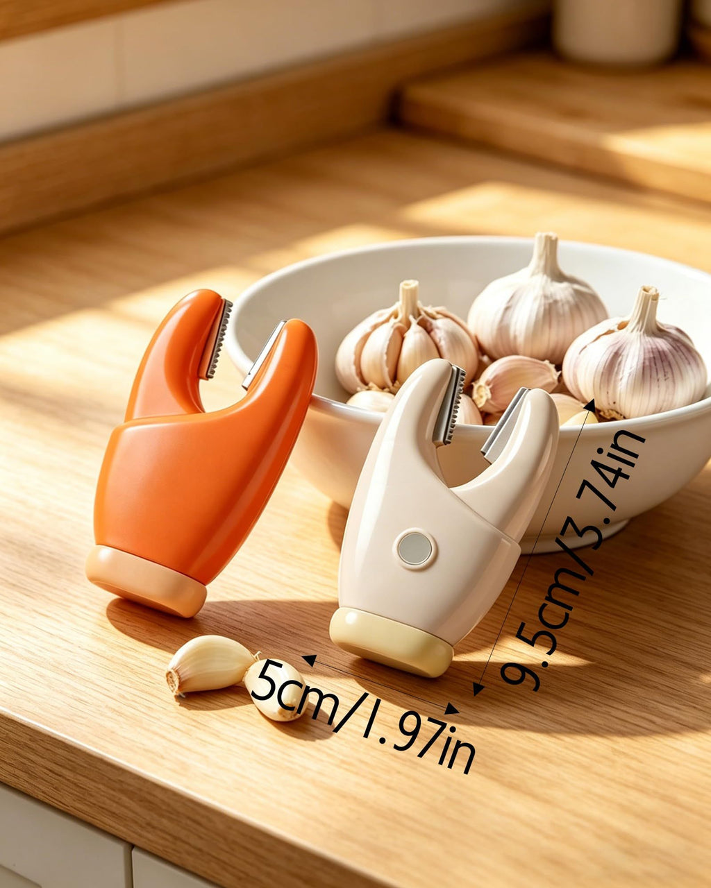 2-Pack 2-in-1 Stainless Steel Garlic Peeler Skin Remover, Multifunctional Efficient Vegetable Peeler for Carrots, Ginger, Kitchen Tool That Avoids Garlic Smell on Your Hands（Beige）