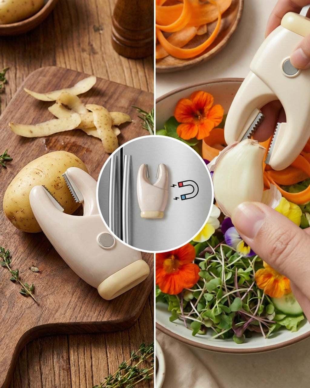 2-Pack 2-in-1 Stainless Steel Garlic Peeler Skin Remover, Multifunctional Efficient Vegetable Peeler for Carrots, Ginger, Kitchen Tool That Avoids Garlic Smell on Your Hands（Orange）