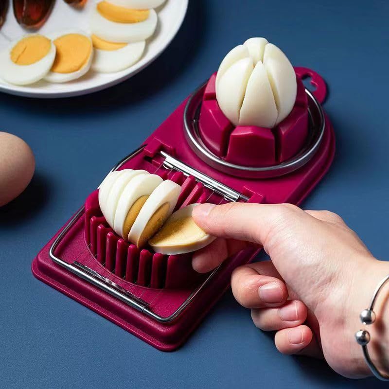 Red Generic 1pcs Egg Slicer Vertical Cut Cutter Flower Type 2In1 Boiled Egg Slicer