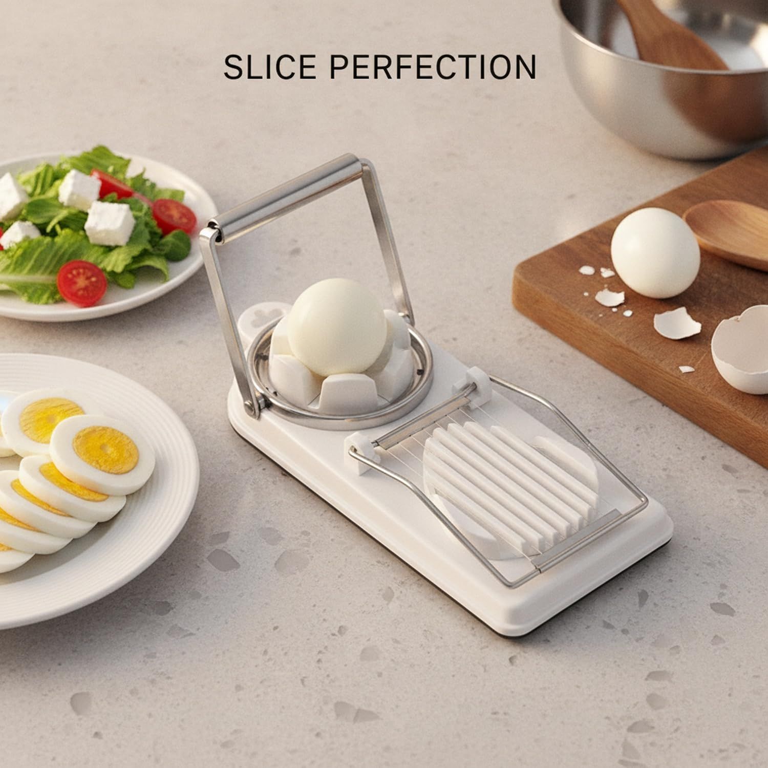 White Generic 1pcs Egg Slicer Vertical Cut Cutter Flower Type 2In1 Boiled Egg Slicer