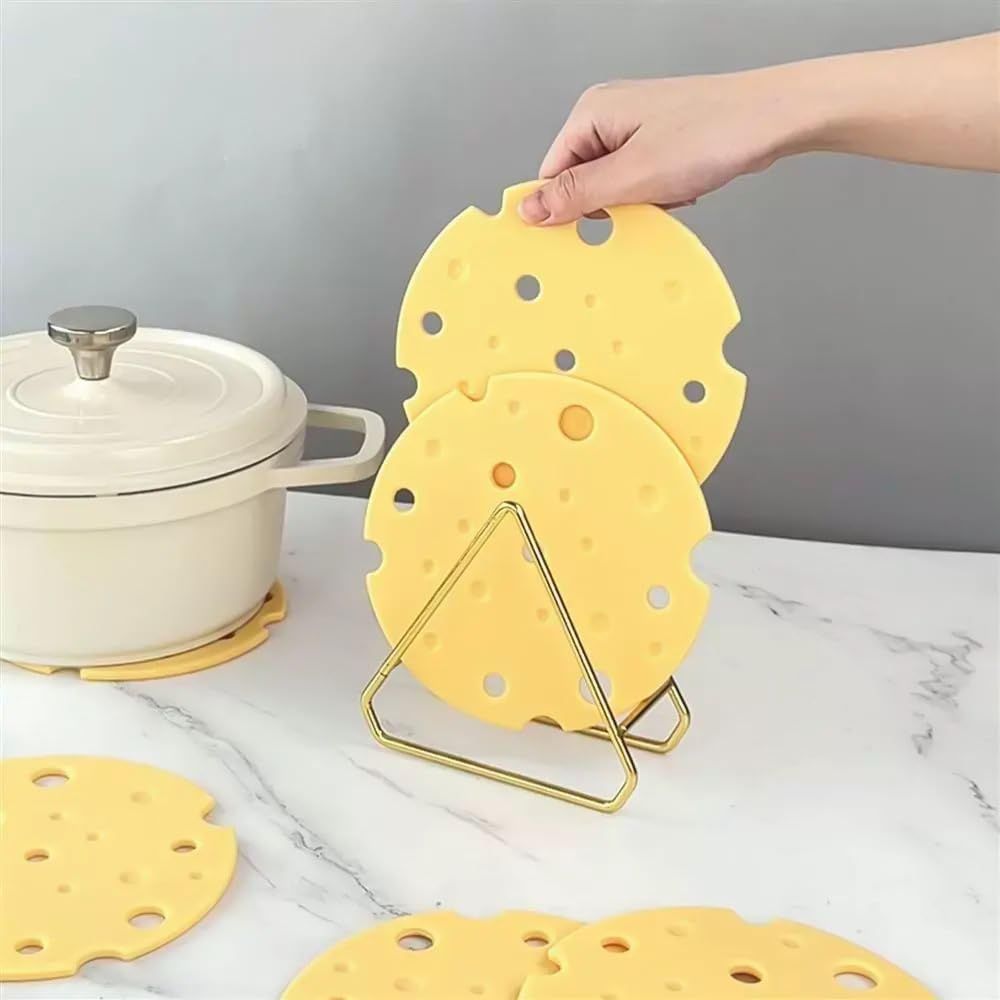 4‑Pack light‑Yellow round Silicone Trivet Mat, Heat Resistant Non Slip, 6.3x6.3x0.4 Inches, Kitchen Table Protector for Bowls Plates Cups