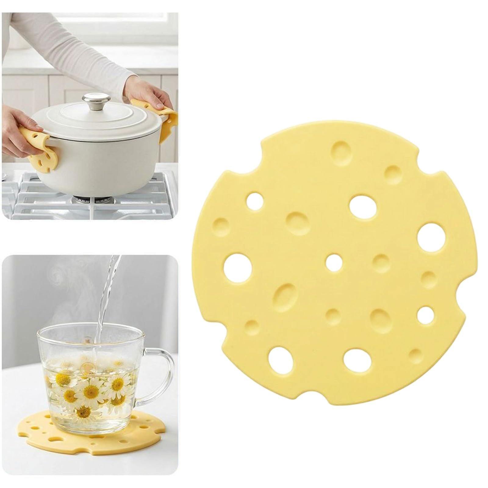 4‑Pack off white round Silicone Trivet Mat, Heat Resistant Non Slip, 6.3x6.3x0.4 Inches, Kitchen Table Protector for Bowls Plates Cups