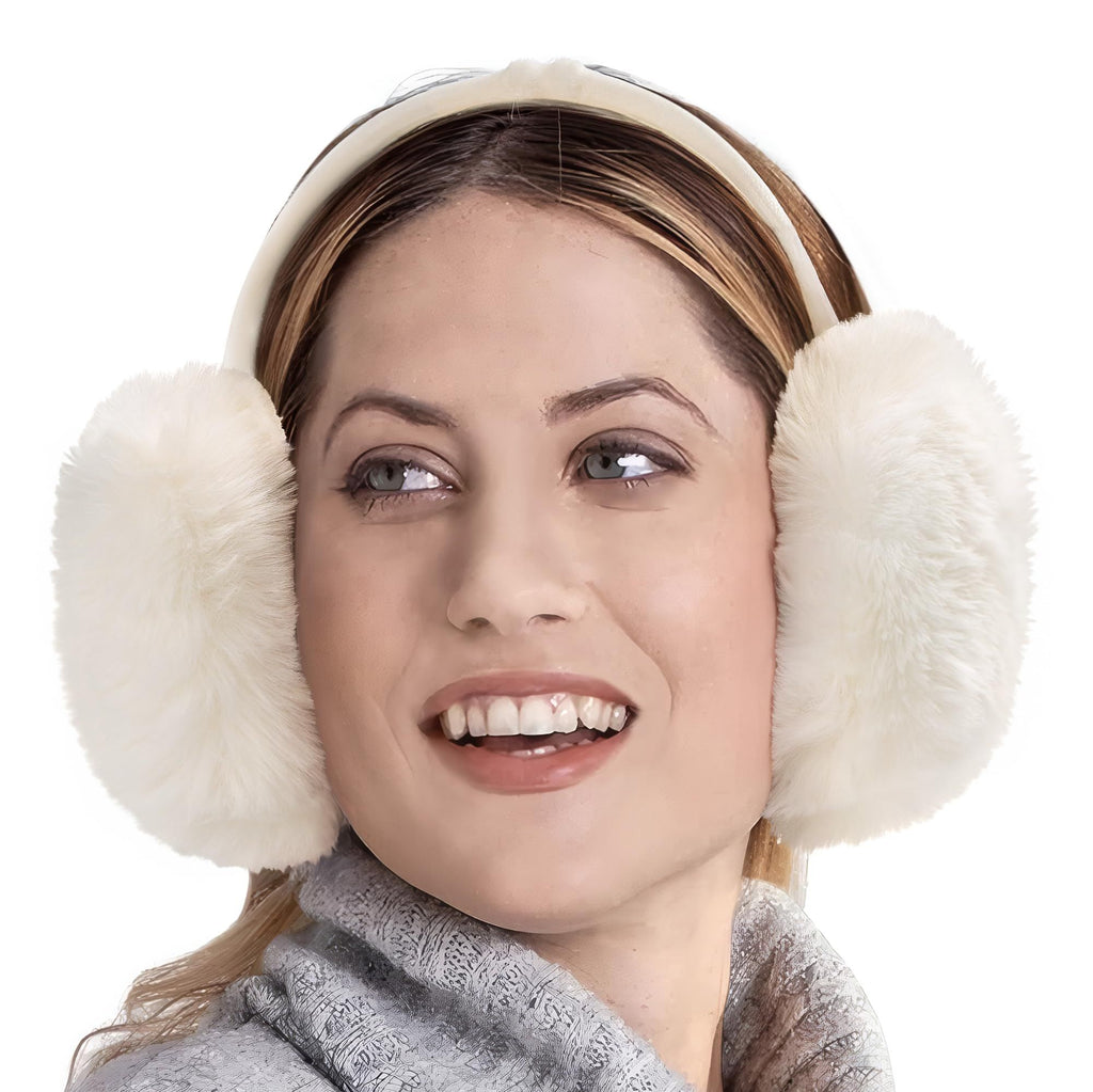 Grey fluffy Plush Winter Ear Muffs for Women, Foldable Soft Ear Warmers Windproof Thermal Earmuffs for Cold Weather Outdoor Daily Wear