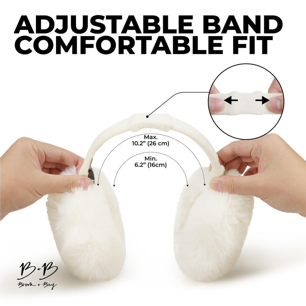 Grey fluffy Plush Winter Ear Muffs for Women, Foldable Soft Ear Warmers Windproof Thermal Earmuffs for Cold Weather Outdoor Daily Wear