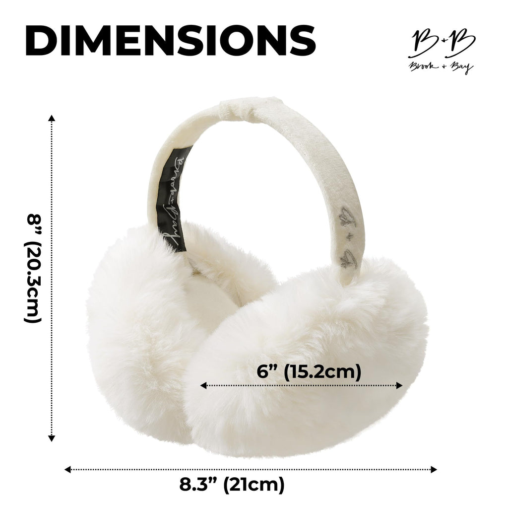 Black fluffy Plush Winter Ear Muffs for Women, Foldable Soft Ear Warmers Windproof Thermal Earmuffs for Cold Weather Outdoor Daily Wear