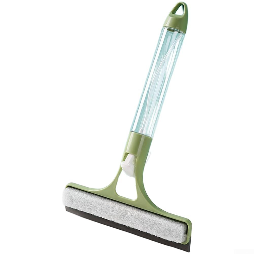 Green 2-in-1 for  Window Squeegee with Built-in Sprayer, Silicone Glass Cleaner Scraper with Sponge Wiper Shower Mirrors Cars, Streak- Cleaning Tool.