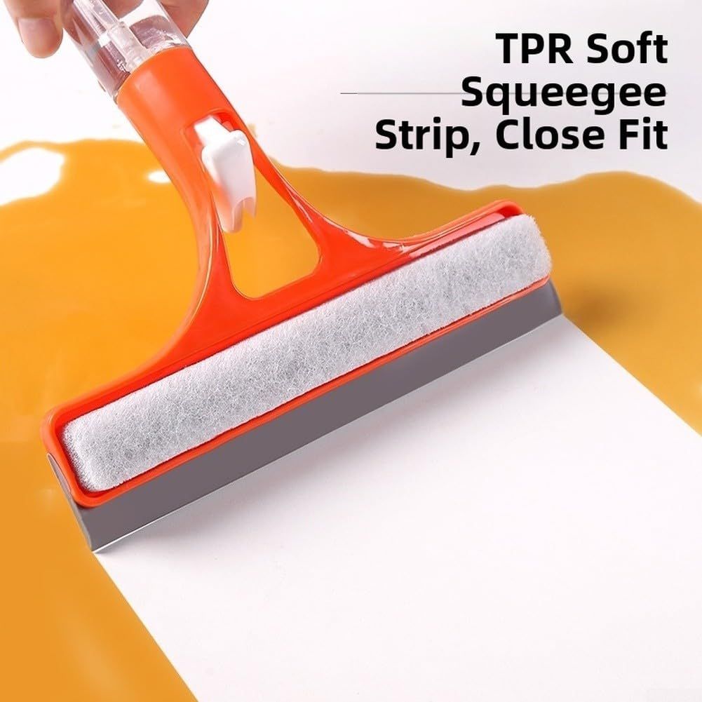 Green 2-in-1 for  Window Squeegee with Built-in Sprayer, Silicone Glass Cleaner Scraper with Sponge Wiper Shower Mirrors Cars, Streak- Cleaning Tool.