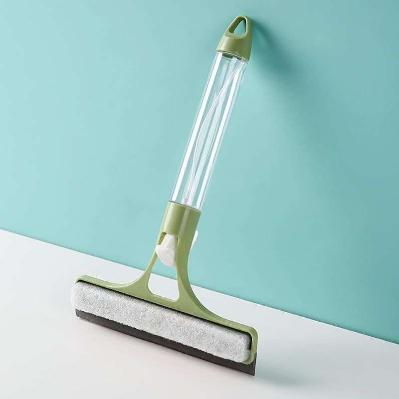 Light Green 2-in-1 for  Window Squeegee with Built-in Sprayer, Silicone Glass Cleaner Scraper with Sponge Wiper Shower Mirrors Cars, Streak- Cleaning Tool.