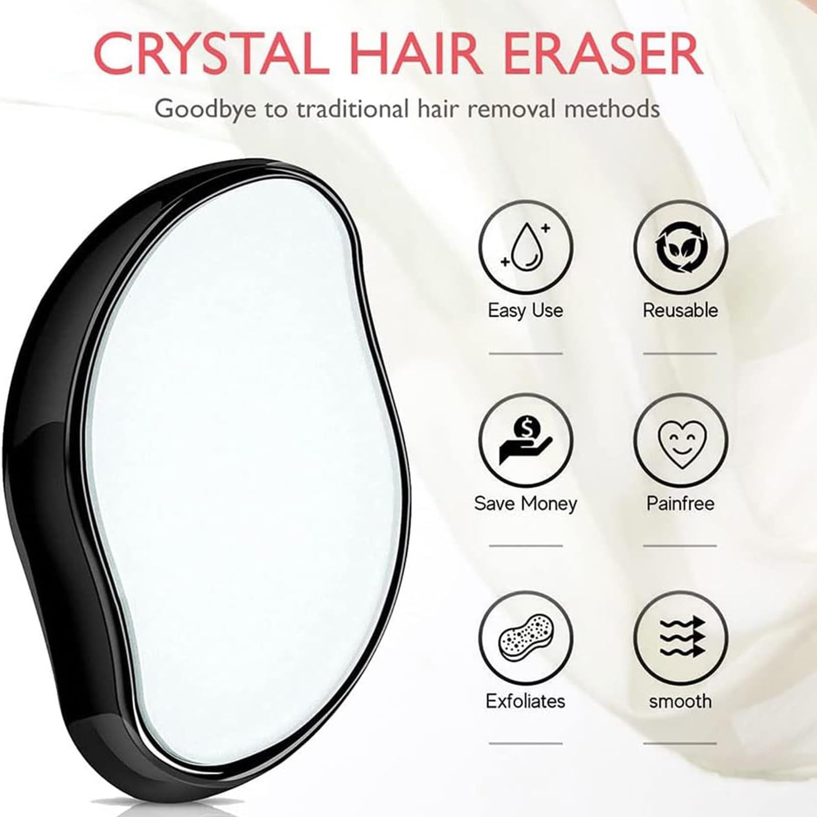 Black Crystal Hair Eraser for Women Men, Reusable Painless Body Hair Remover, Portable Exfoliation Epilator Tool to Remove Hair on Arms Legs Back
