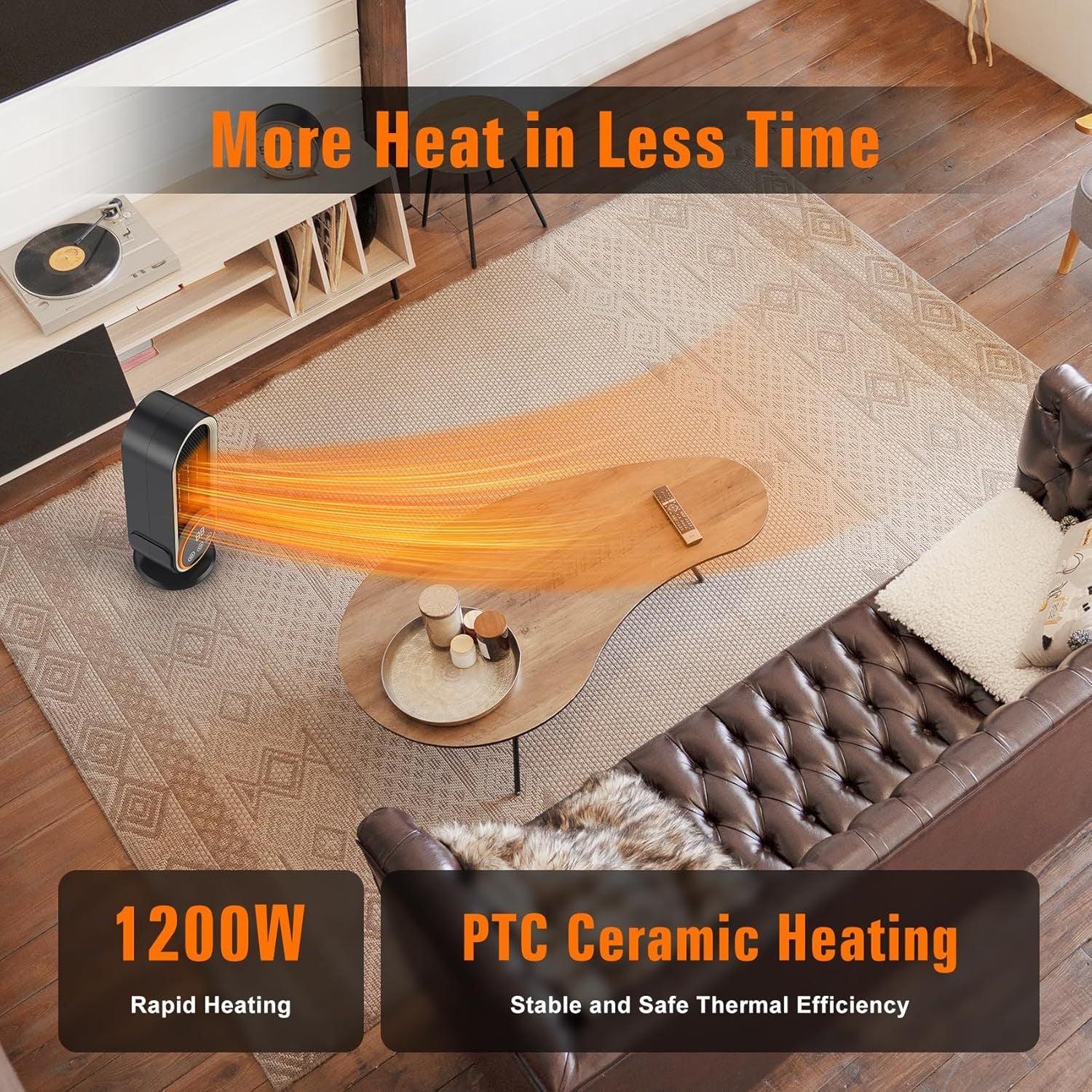 Space Heaters for Indoor Use with Remote, 2s Efficient Heating, Overheat & Tilt Protection, 1200W PTC Ceramic Portable Heater with Display, Timer, Two-Speed, Electric Heater for Bedroom Office,Basic Version