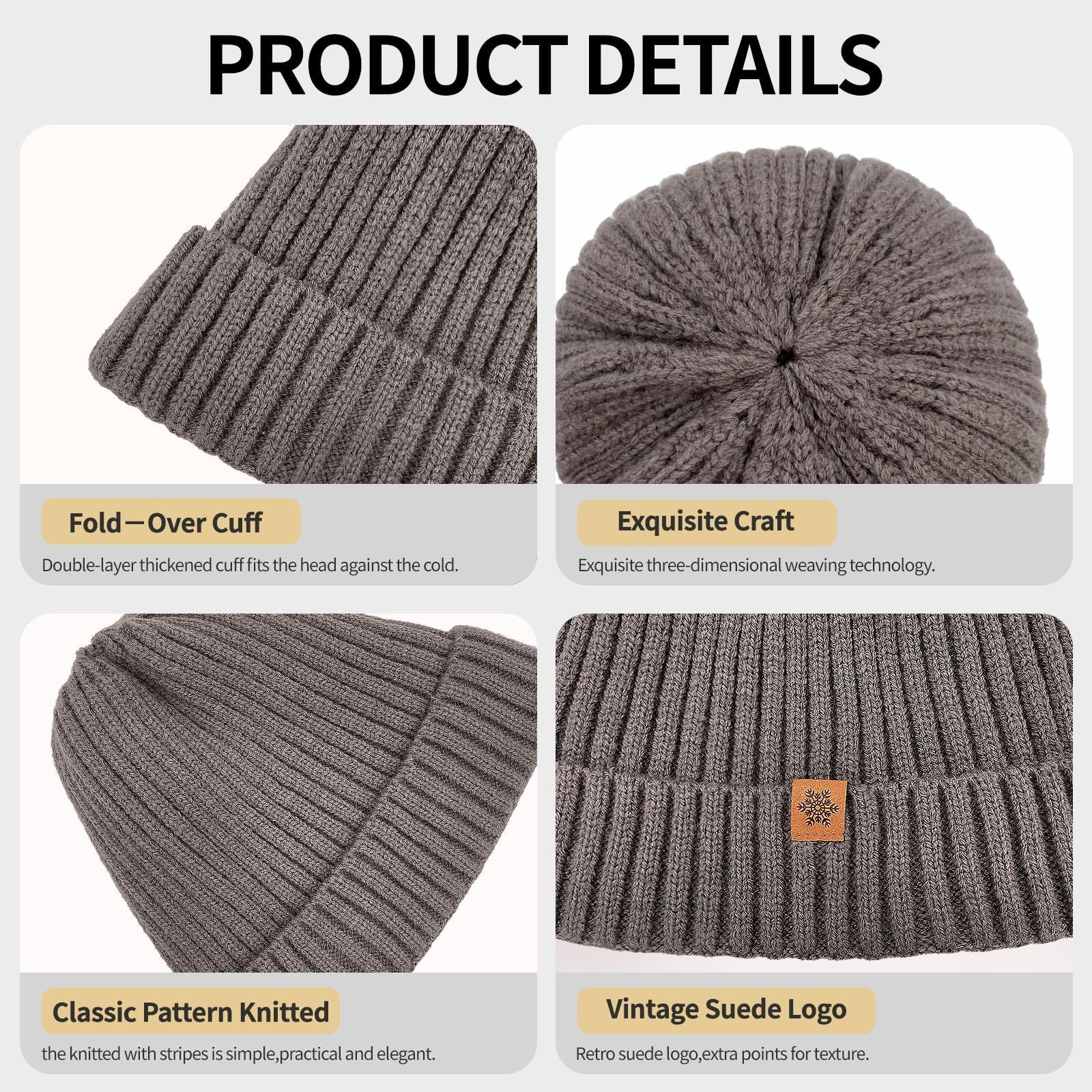 Unisex brown warm knitted winter hat, fleece lining, soft and warm, ski hat, narrow brim, suitable for cold weather.