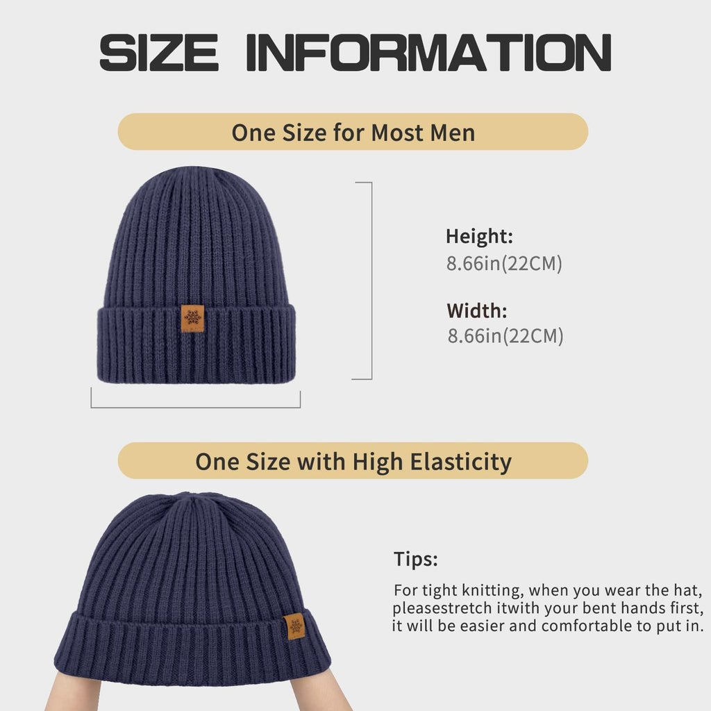 Unisex navy blue warm knitted winter hat, fleece lining, soft and warm, ski hat, narrow brim, suitable for cold weather.