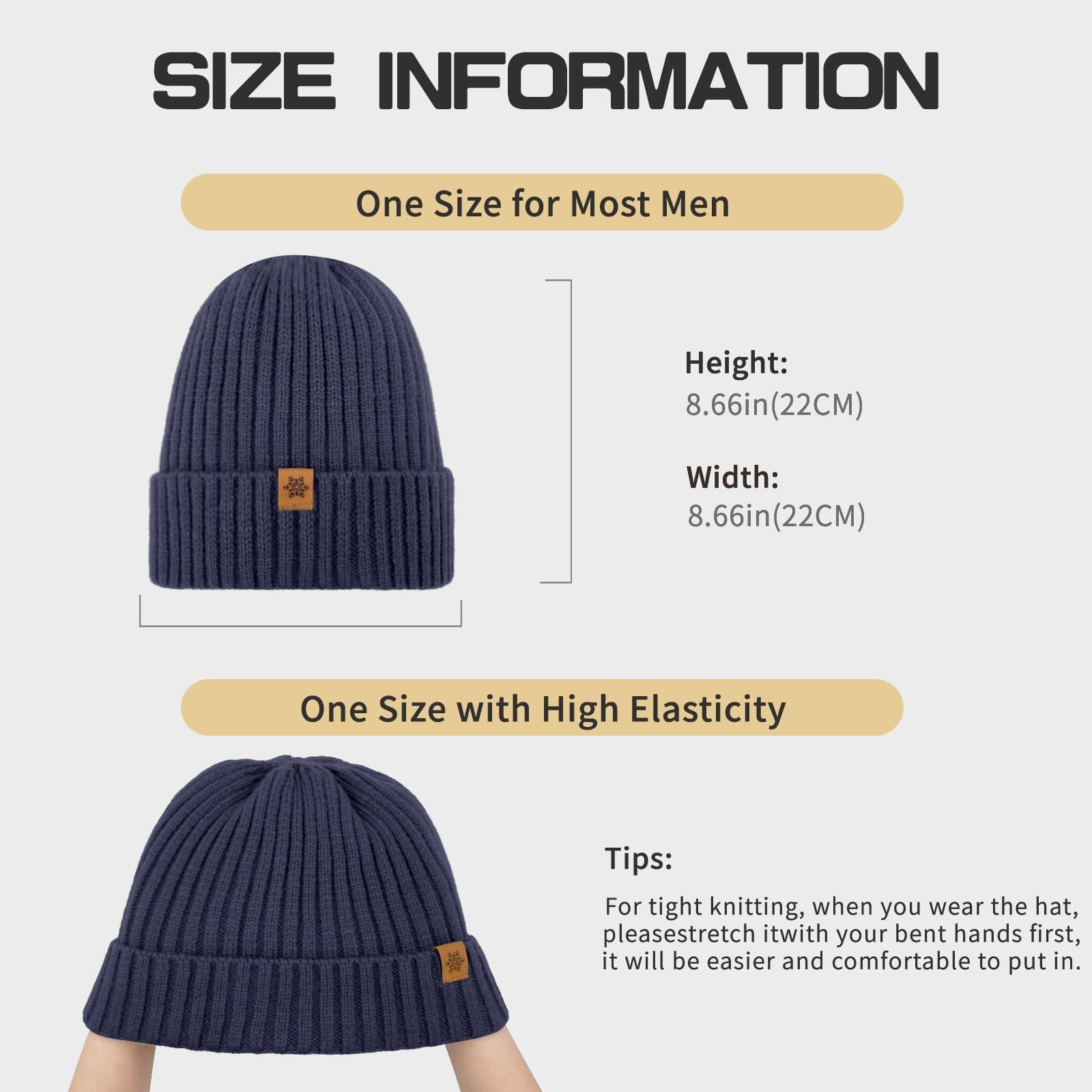 Unisex navy blue warm knitted winter hat, fleece lining, soft and warm, ski hat, narrow brim, suitable for cold weather.