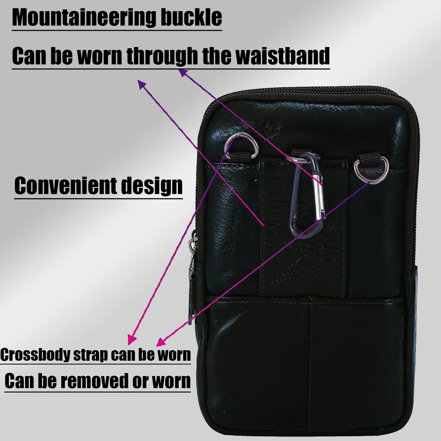 Black genuine Leather Men’s Crossbody Waist Bag, Multifunctional Belt Pouch, Portable Outdoor Phone & ID Card Holder, Casual Fanny Pack for Daily‑use