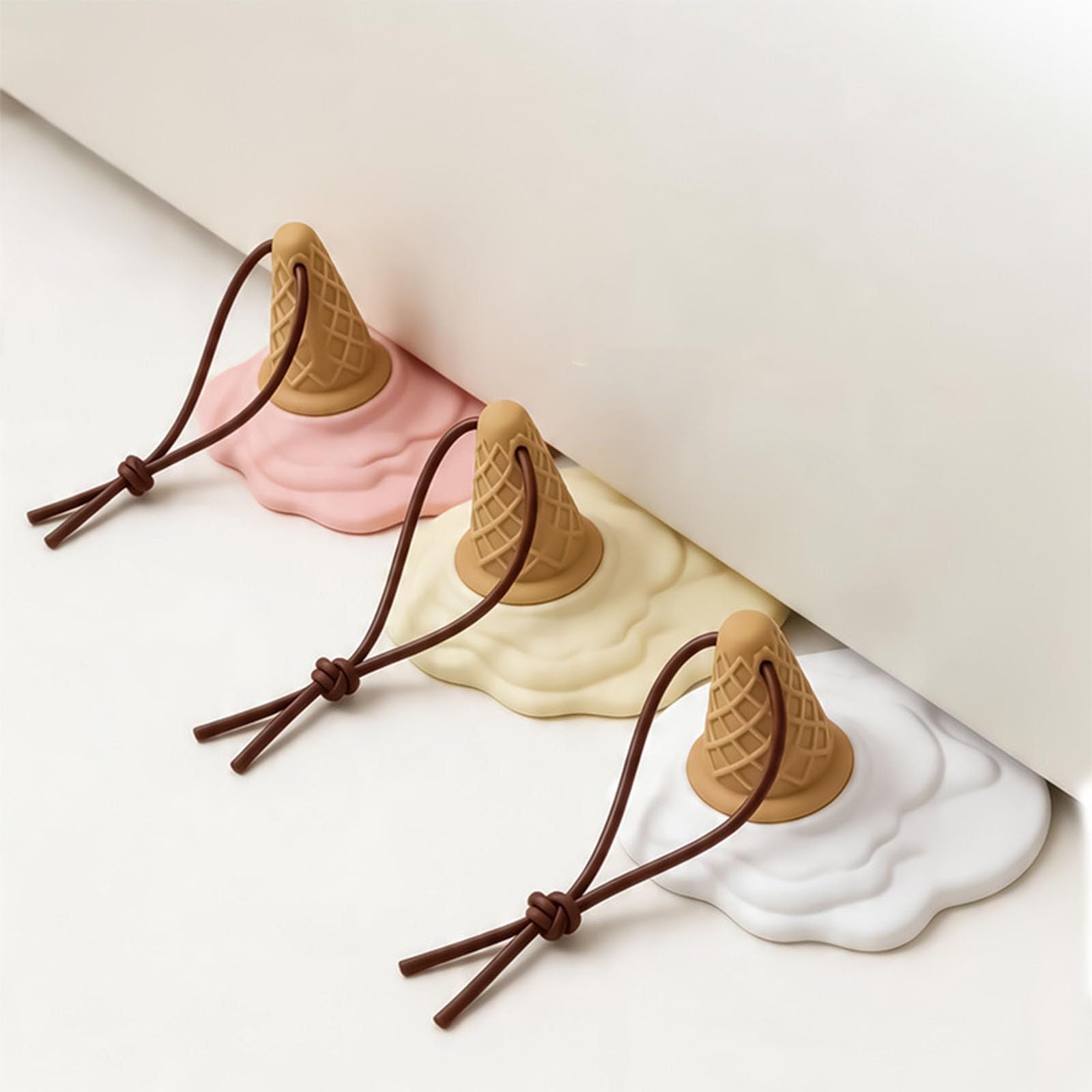 Pink Cartoon Ice Cream Shaped Silicone Door Stopper with Suction Cup Base Detachable Lanyard Multi‑Color Optional for Household Door Positioning Anti‑Collision Interior Safety Layout
