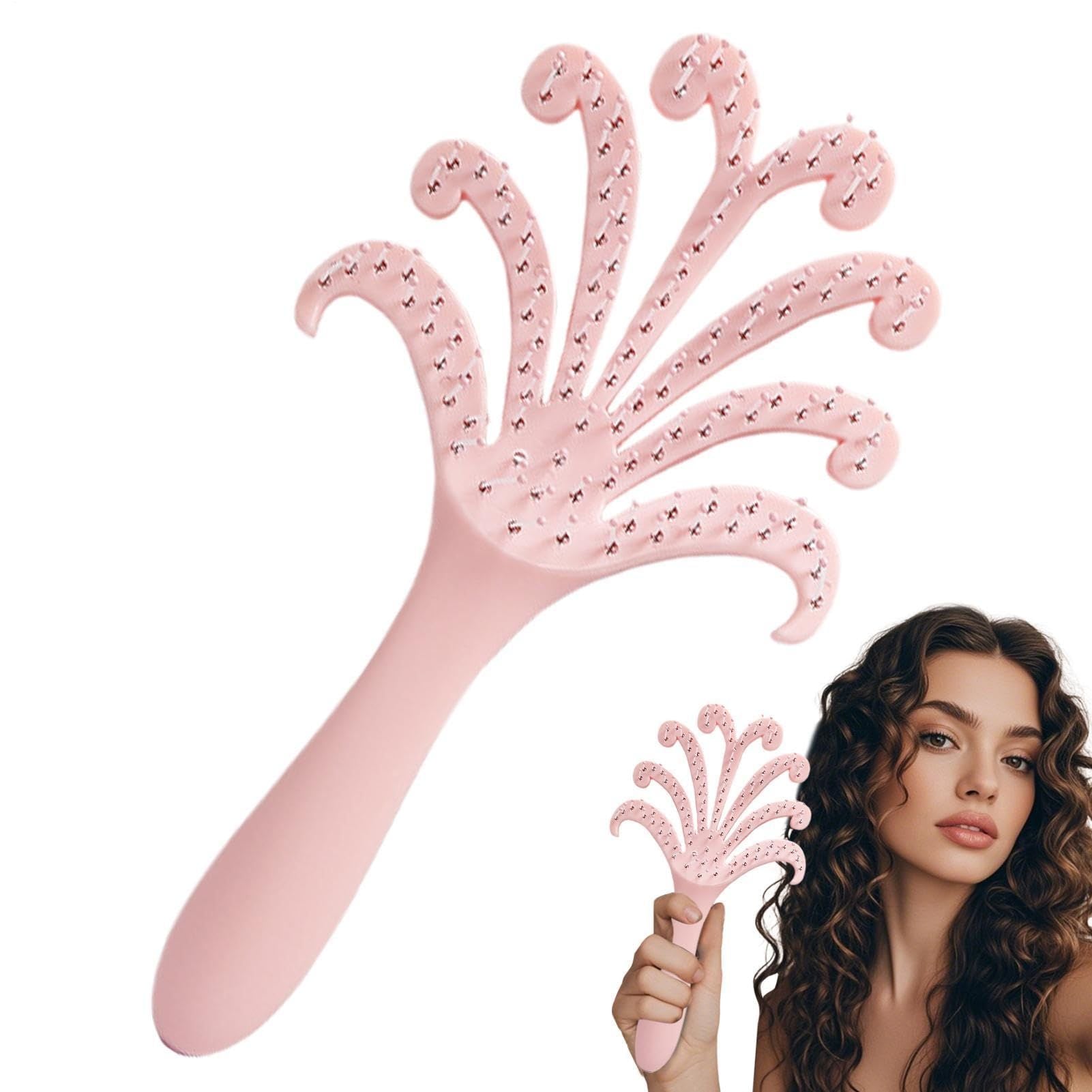 New light pink  Octopus Scalp Massage Comb, Gentle Fluffy Wide Tooth Hair Brush, Portable Wet Dry Use Detangling Hair Comb