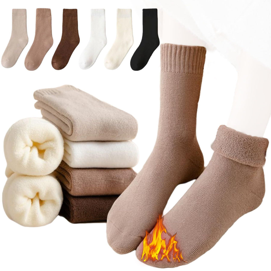 5 Pairs Black Thermal Mid-Calf Socks - Thick Fleece Lined Winter Socks, Heat Retention Cotton Socks for Men & Women, Cold Weather Cozy Wear