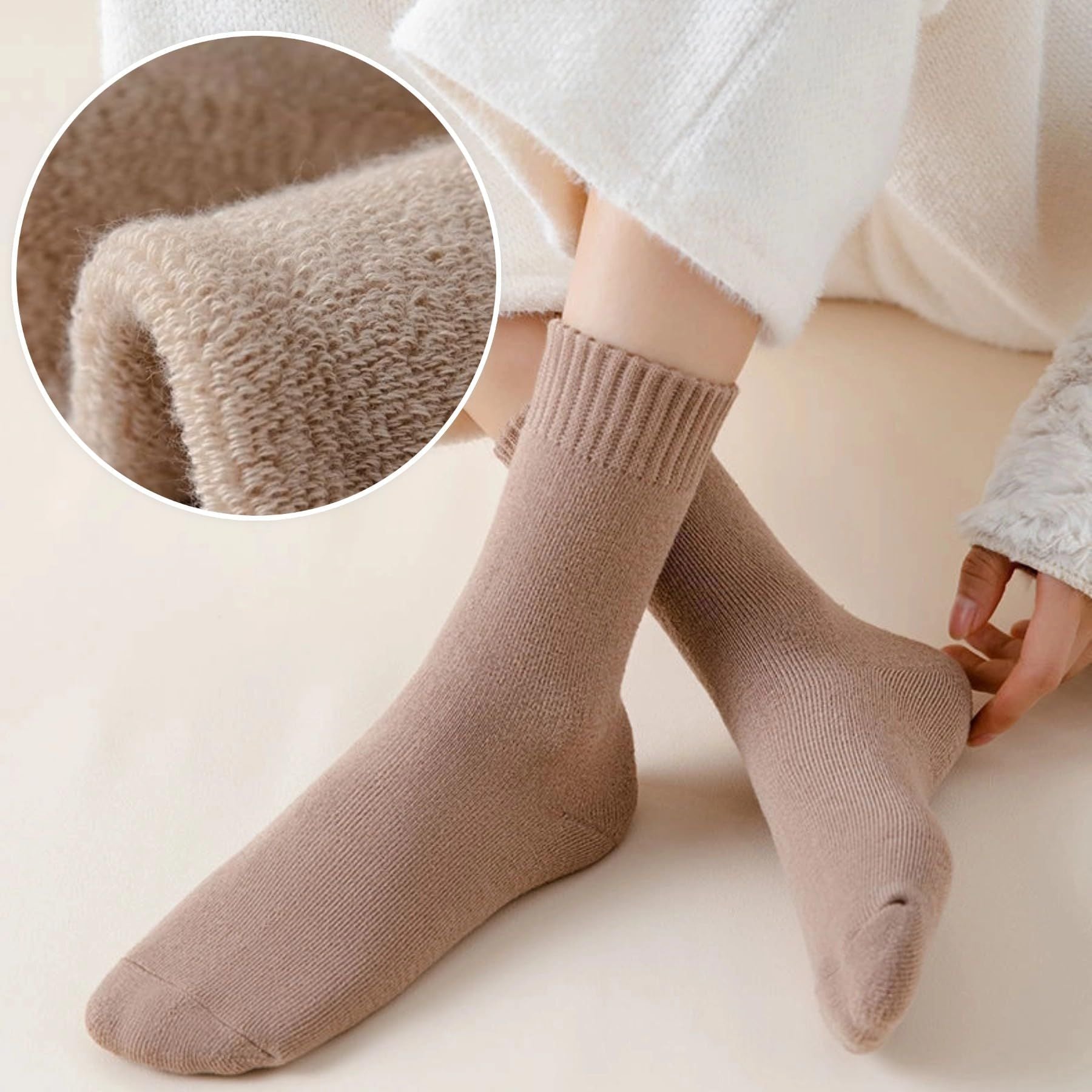 5 Pairs Black Thermal Mid-Calf Socks - Thick Fleece Lined Winter Socks, Heat Retention Cotton Socks for Men & Women, Cold Weather Cozy Wear